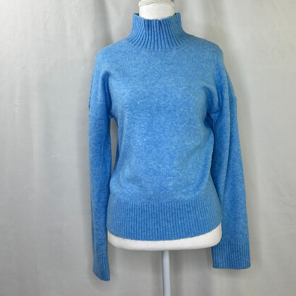 LOFT XS Mockneck Sweater Blue Heather Knit Cozy Wool Blend Winter Soft Girl